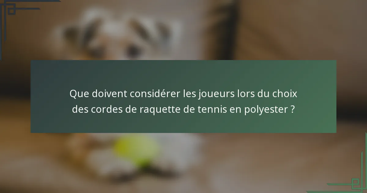 Que doivent considérer les joueurs lors du choix des cordes de raquette de tennis en polyester ?